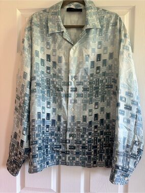 Amiri Men's Gradient Logo Silk-Blend Shirt  - Light Blue/Navy